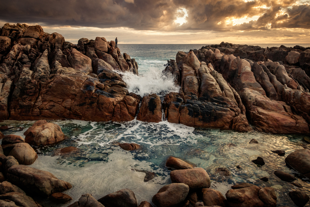 Waves hit the Western Australian rocks at Injidup Natural Spa, Margaret River