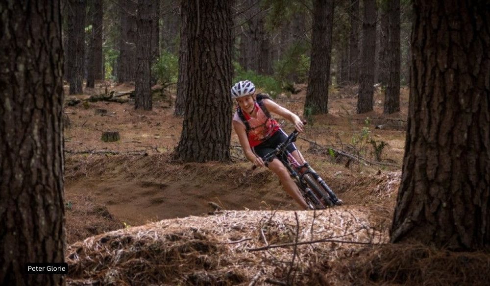 Mountain biker riding on Big Pine, The Pines